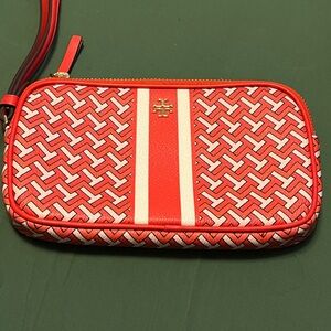 Tory Burch Red and White Patterned Women's Wristlet